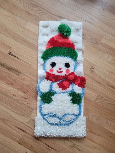 Alfombra de gancho vintage retro completa para vacaciones de Navidad muñeco de nieve colgante de pared