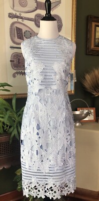 Anthony Melani Pale Aqua Blue Lace Sleeveless "Radiant Blossom" Midi Dress 6 NWT
