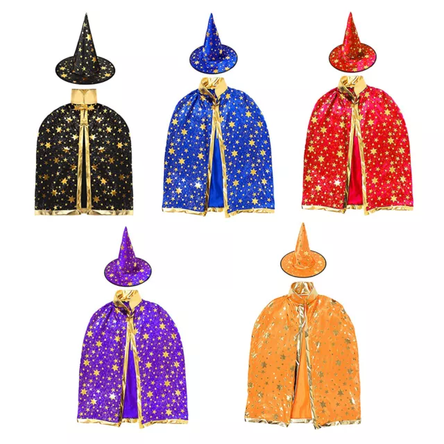 Kids Halloween Costume Fancy Dress Up Cloak & Witch Hat Set for Halloween Party