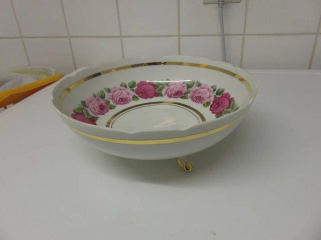 coupe a fruits tripode décor de roses porcelaine giraud limoges