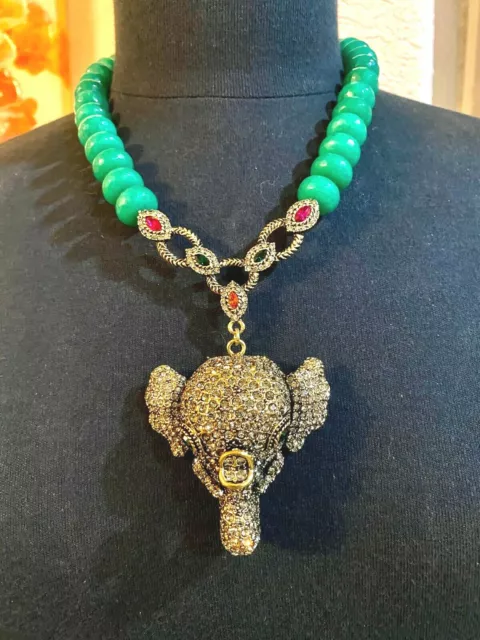 HEIDI DAUS Imperial Elephant GREEN Crystal Accented.Necklace CRITTER CRAZE MUST!
