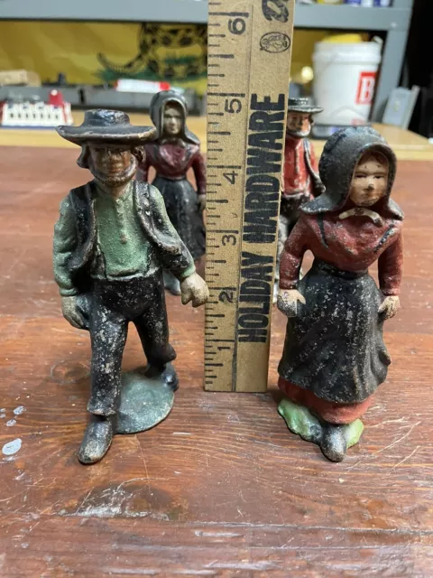 (2) Vintage Amish Farmer & Wife Cast Iron metal Set  5" tall Figures