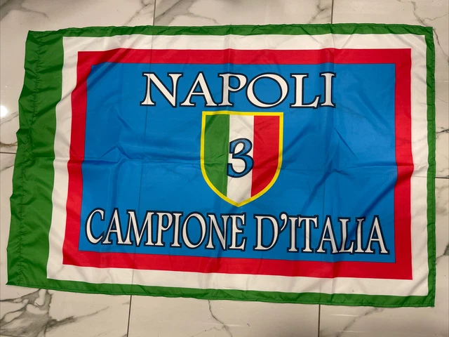 BANDIERA NAPOLI FESTA 3 SCUDETTO CAMPIONI D'ITALIA ELMAS DI LORENZO 90x140CM