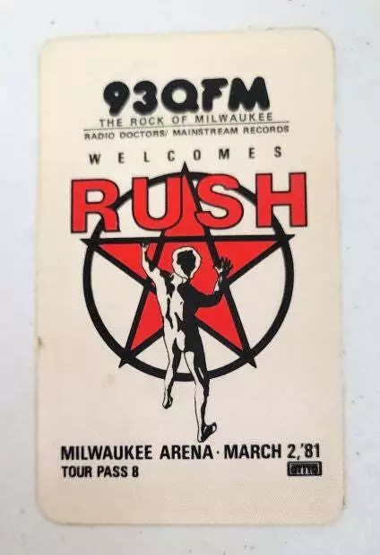 Rush Radio Promo Tour 1981 Milwaukee Arena Backstage Pass