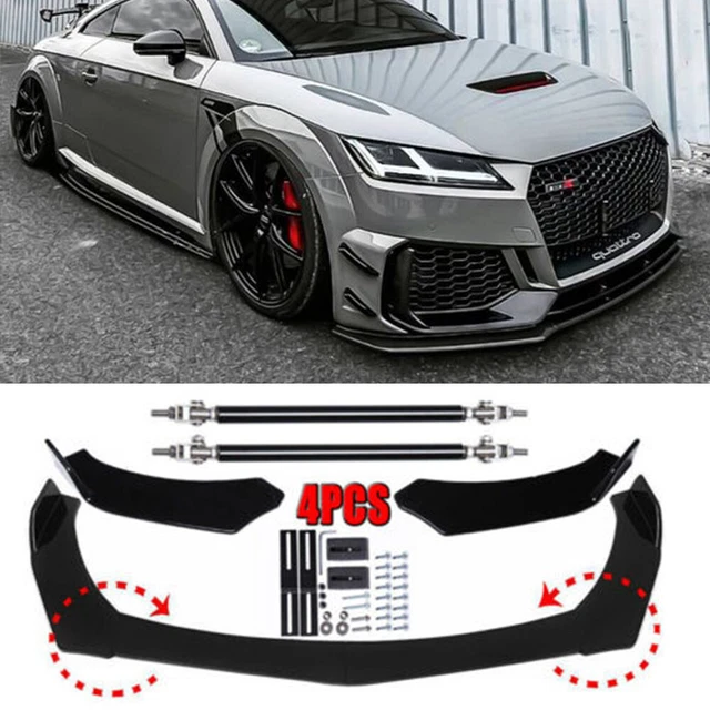 For Audi A8 Glossy Black Front Bumper Lip Spoiler Splitter Body Kit + Strut Rods