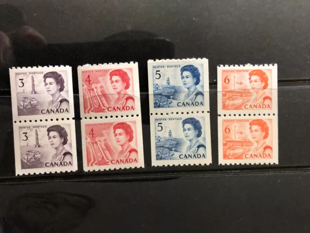Canada 1967 Coil Stamps Scott # 466, 467, 468 & 468A in Pairs MNH-VF Lot # S18