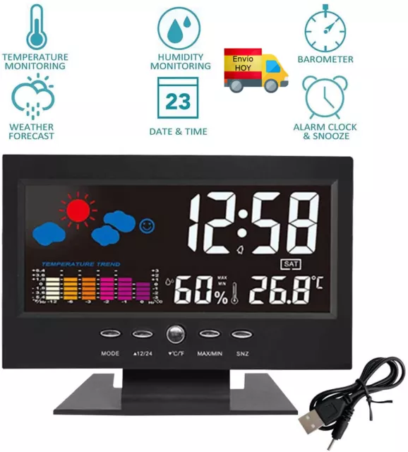 Reloj Despertador Estacion Meteorologica Termometro Humedad Lcd Envio Hoy