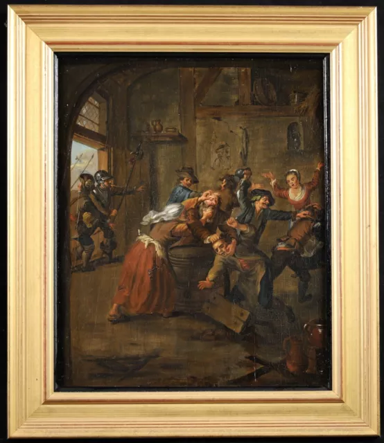 18th CENTURY LARGE DUTCH OLD MASTER OIL ON PANEL - FIGHT IN A TAVERN