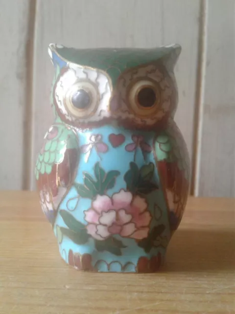 Hibou en laiton ancien/vintage émail chinois cloisonne travail