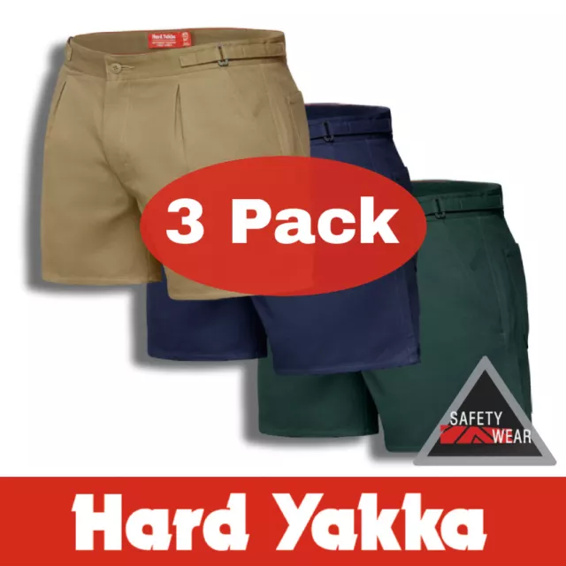 3x Hard Yakka Y05340 Cotton Drill Leg Work Shorts w Metal Side Tabs Stubbies