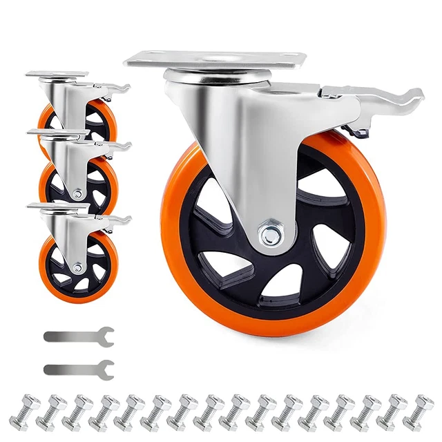 D&L 5 Inch Plate Casters Wheels 1800lbs Heavy Duty Casters with Brake Dual Set 4