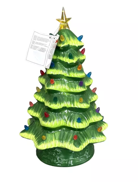 Árbol de Navidad verde cerámica nostálgico Mr Christmas 15"" a batería nuevo con caja 3