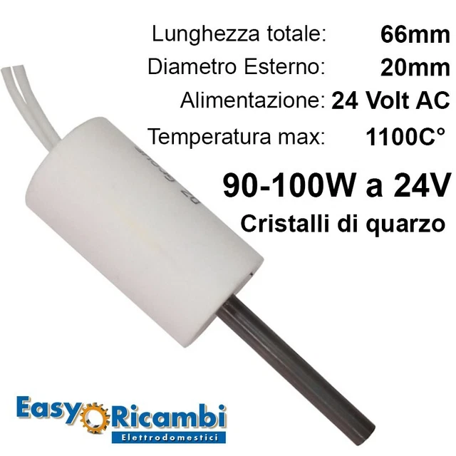 Candeletta Di Accensione Al Quarzo 400W Per Stufa A Pellet - Lunghezza 122mm, Fino A Battuta 90mm