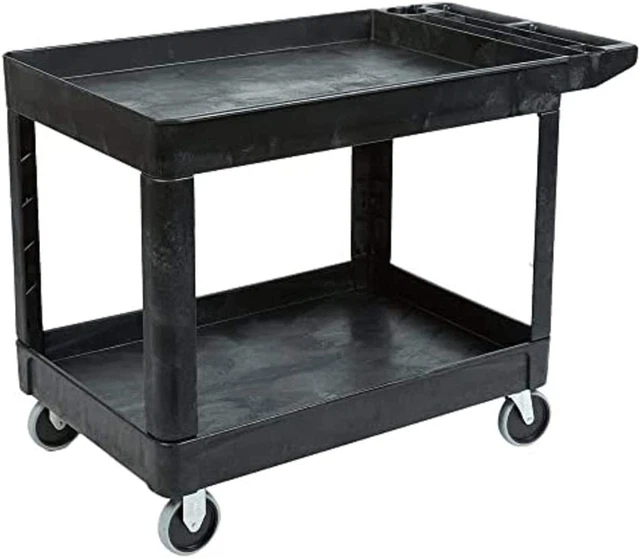 2-Shelf Utility/Service Cart, Medium, Lipped Shelves, Storage Handle, 500 Lbs. C