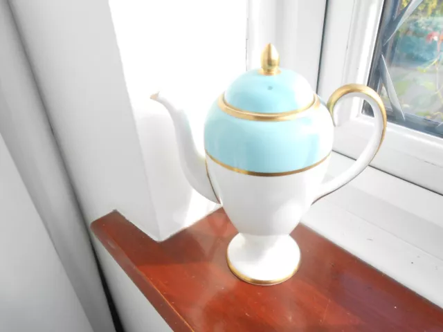 Wedgwood coffee pot turquoise gold & white rare & attractive VGC