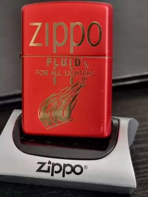 Retro Zippo Fluid Design On A Iridescent Red Finish Zippo Lighter (49586) Bnib.