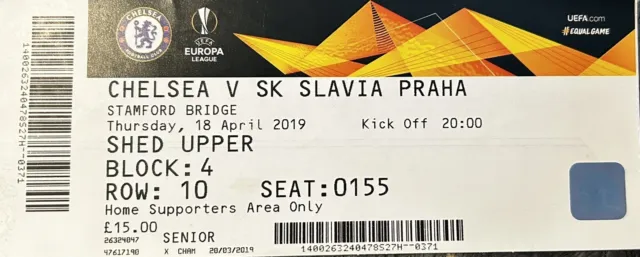 2018/19 Chelsea v SK Slavia Praha (Champions League) Complete Match Ticket