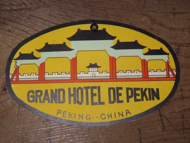 Grand Hotel De Pekin Peking China Genuine Original Rare Colour Luggage Tag *