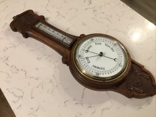 A Fine Quality Antique Edwardian Aneroid Oak Cased Barometer, Circa-1910.