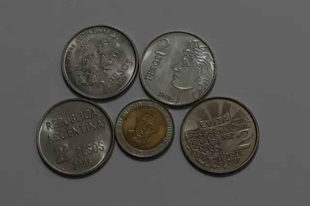 🧭 🇦🇷 Argentina 2 Pesos - 5 Commemorative Coins B58 #35 Ss48