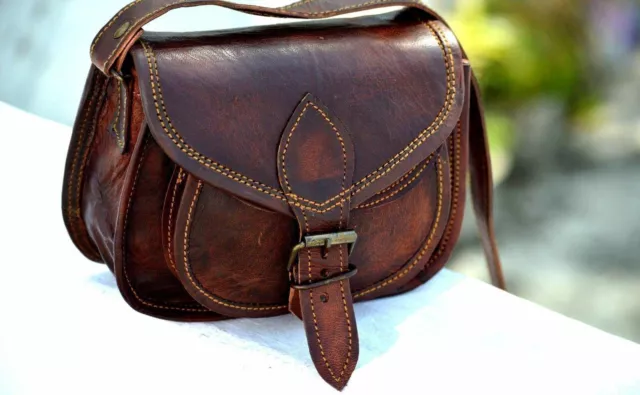 Femmes Vintage Véritable Cuir Marron Sac Bandoulière Messager Croix Corps Besace