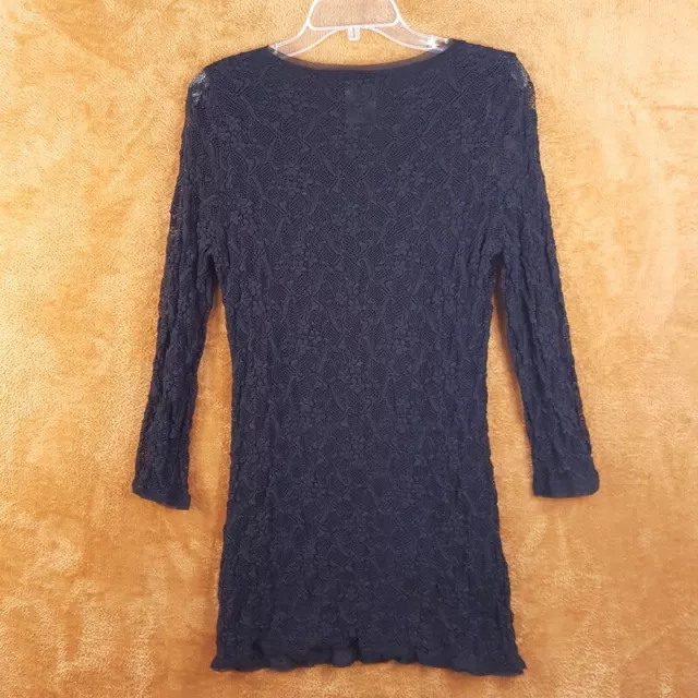 FUZZI Womens Top Small Black Pullover Tunic Floral Lace Lined Stretch Knit 3