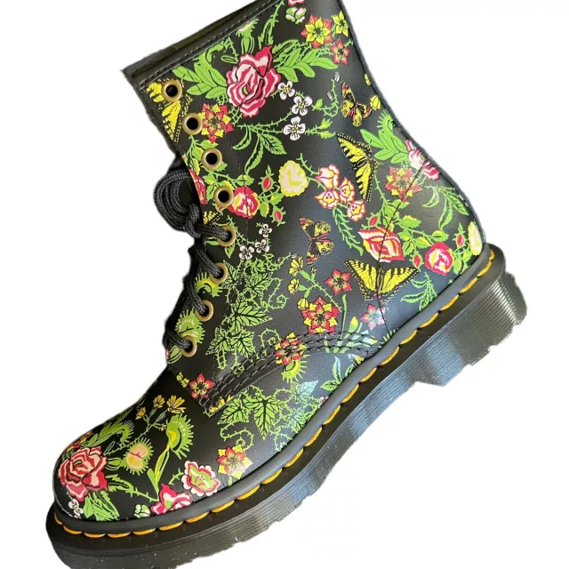 RARE Dr Martens 1460 Bloom Floral Combat Boots 7 Black Butterfly Whimsical NWT