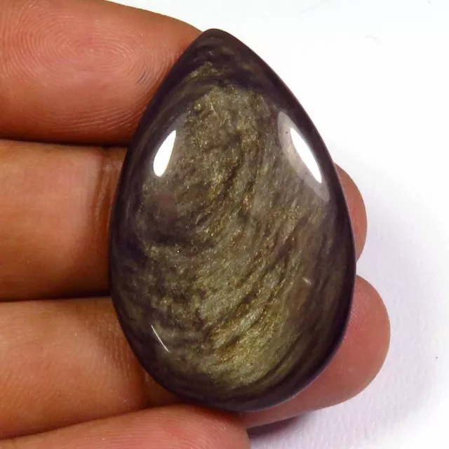 Obsidian Smooth Pear Gems 34x22 mm Natural Golden Shine Cabochon 25Cts DIY OS-35