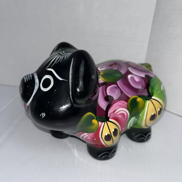 Vintage Hand Painted Mexican Talavera Pottery Folk Art Piggy Bank Multi Color