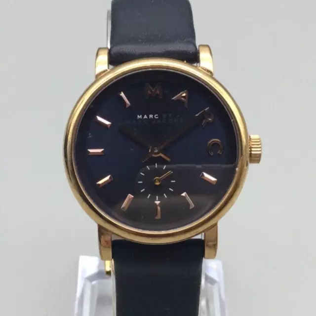 Marc By Marc Jacobs Watch Women 28mm Rose Gold Tone Blue Leather New Battery