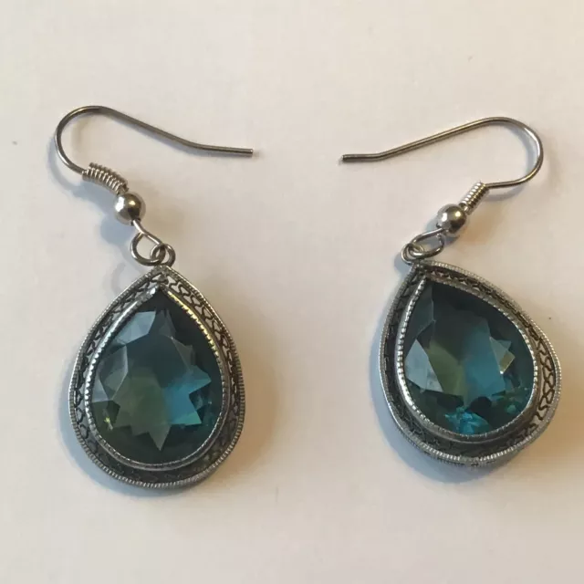 New Blue Teardrop Rhinestone Dangling Pierced Earrings