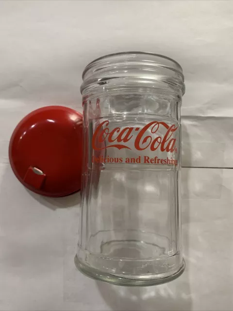 Vintage 1992 Coca-Cola Restaurant Style Glass Sugar Shaker Dispenser