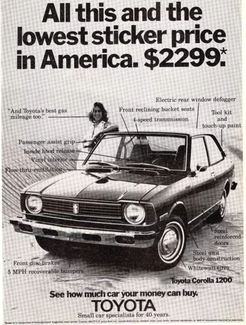 1974 Toyota Corolla 1200 Vintage Print Ad