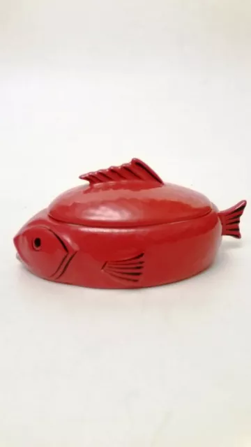 Wunderschöne Dose Czchechoslowakei Pv Art Deco Porzellan Roter Fisch Dose Rar 3