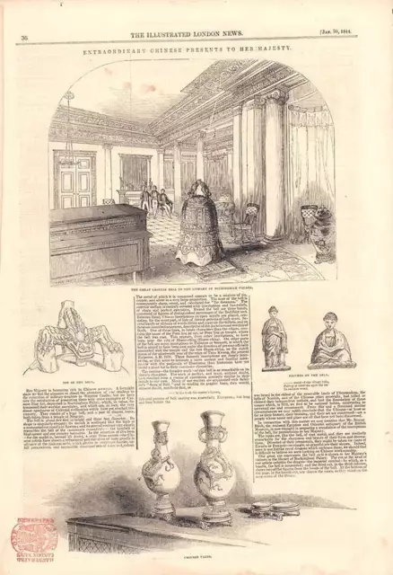 CHINA ANTIQUE PRINT / Extraordinary Chinese Presents to Her Majesty Signed 1844