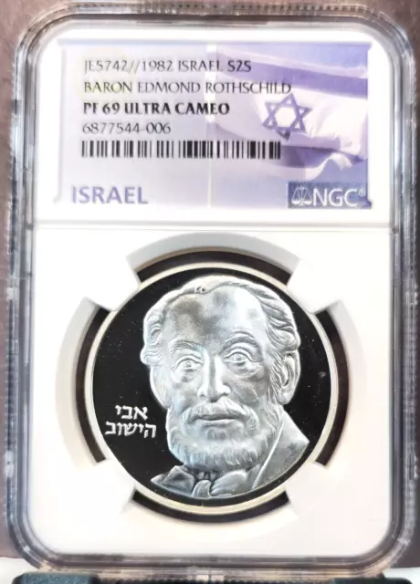 1982 Israel Silver 2 Sheqalim Baron Rothschild Ngc Pf 69 Ultra Cameo Scarce