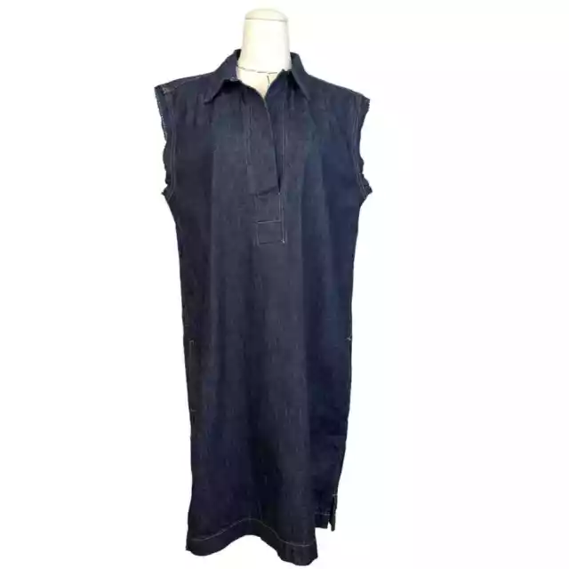 Lauren Ralph Lauren Blue Cotton Sleeveless Collared Denim Shift Dress Size Large