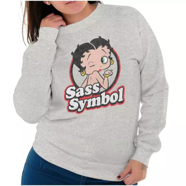 Blowing Kisses Betty Boop Vintage Sass Symbol Womens Long Sleeve Crew Sweatshirt