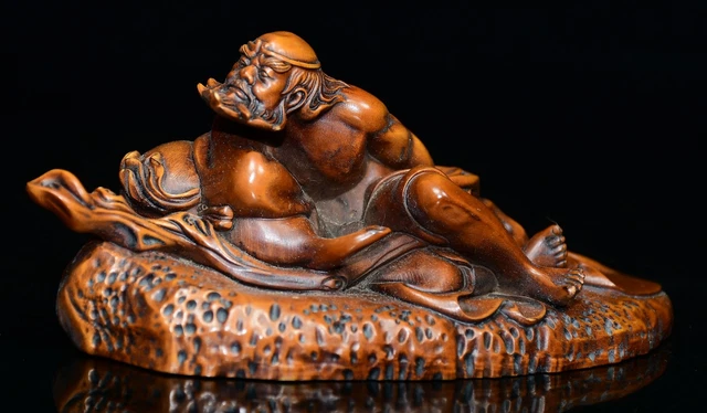 Chinese Antique Wood Carving Boxwood Wooden Sculpture Buddha Dharma Arhat Statue