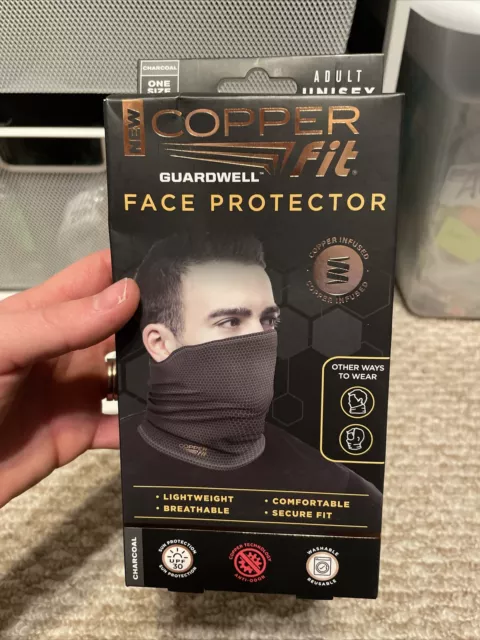 Copper Fit Guardwell Face Protector Mask Adult Charcoal Gray/Black UV30 NEW NIB