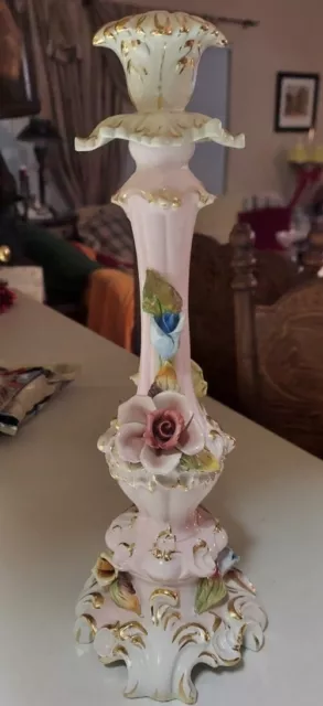 Exquisite Vintage floral porcelain Capodimonte style Italian candle holder