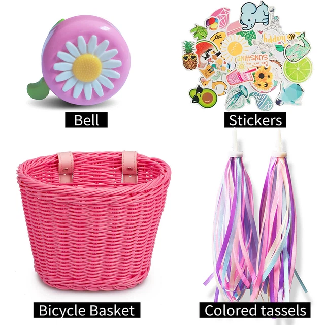 4pcs/set rattan bike basket + bell + tassel + sticker storage basket (Ro 3