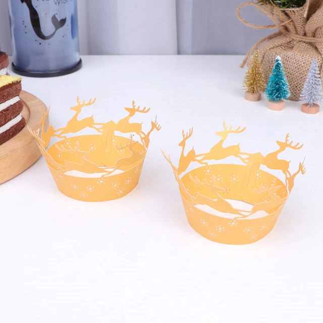 50 STÜCKE Weihnachten Papier Cupcake Muffin Wrapper Hohl Elch Schneeflocke