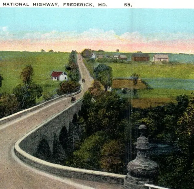 c.1925 Postcard, Frederick, MD, National Highway, Jug Bridge, Landscape-Bri-94