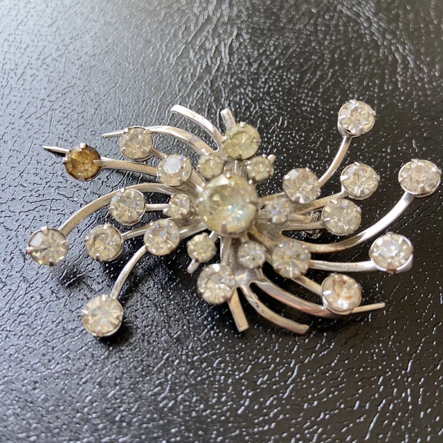 Vintage Starburst Brooch Pin Spray Estate Jewelry Rhinestones