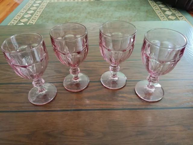 Libby Gibraltar Duratuff set of 4 Pink Tea Water Champagne Goblets 7" USA 10 oz