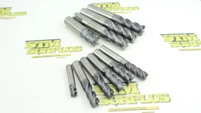 Lot Of 10 Solid Carbide Square & Corner Radius End Mills .3690" To .7460" Dia