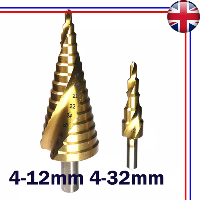 2x HSS Ti Coat Spiral Step Cone Drill Bit Set Triangle Shank Reamer Hole Cutter