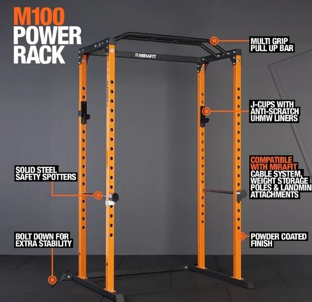 Mirafit M100 Power Rack Cage Pull Up Bar Squat Bench/Home Gym Fitness Workout