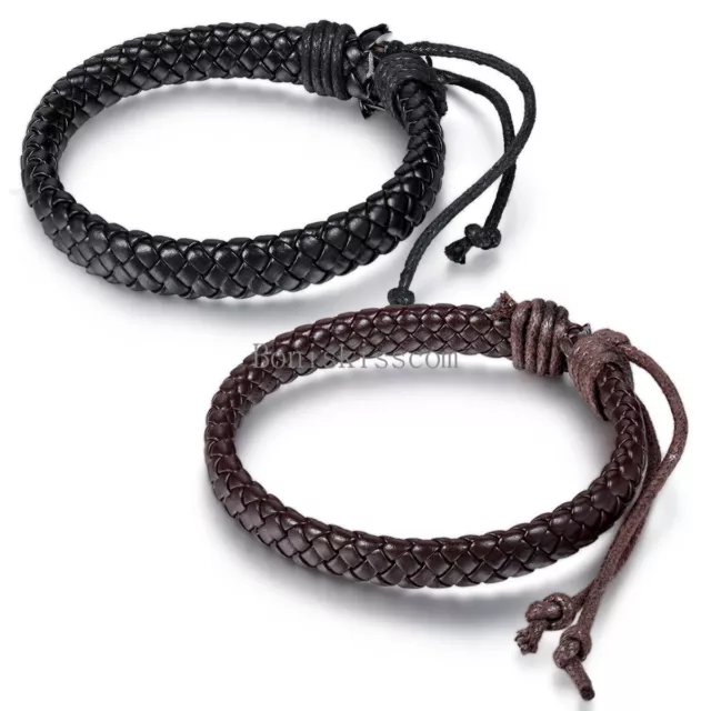 2pcs Men Women Wrap Braided Leather Bracelet Cuff Bangle Adjustable Wristband